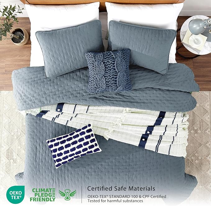 ROARINGWILD Dusty Blue Oversized King Size Quilt Bedding Set, California Cal - Image 2