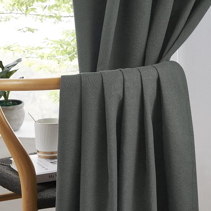 Dark Grey Blackout Curtains for Patio 120 Inch Length, Total Sun Blocking - Image 5