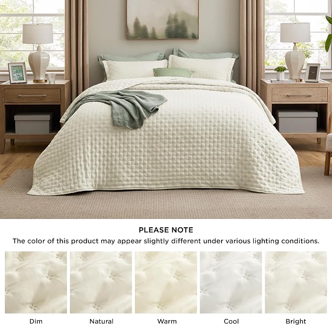 Bedsure King Size Quilt Bedspread, Lightweight Comforter, Ivory Coverlet | - Image 9