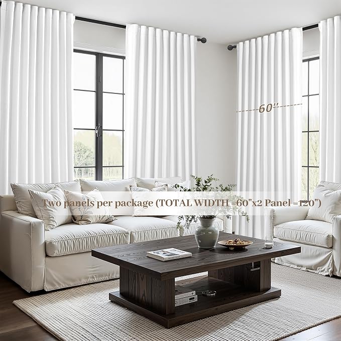 Pure White Blackout Curtains 60 Inches Extra Wide Modern Linen 84 Inch Length - Image 5