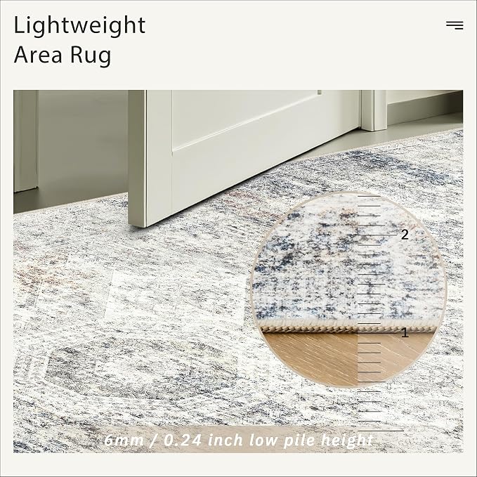 Soalmost Washable Area Rug 8x10 Large Soft Living Room Rugs Blue/Ivory | - Image 7
