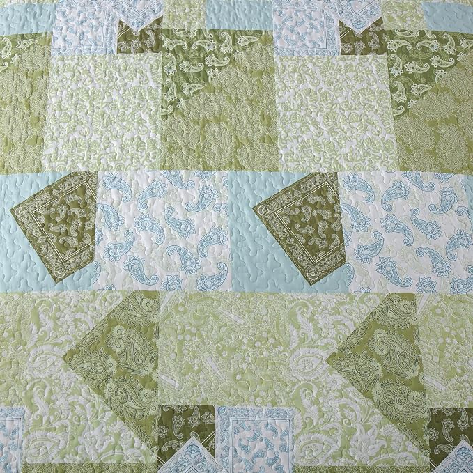 Mybedsoul Patchwork Quilts Queen Size, Soft Sage Green Paisley Floral Queen - Image 8