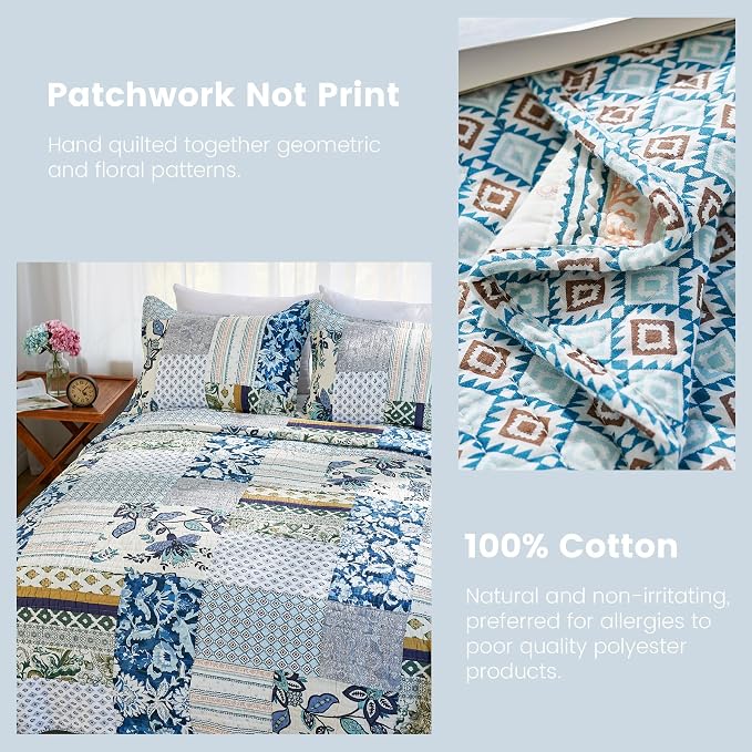 Secgo King Size Comforter Set- 100% Cotton Quilt King Size Set, Sage bedspreads - Image 5