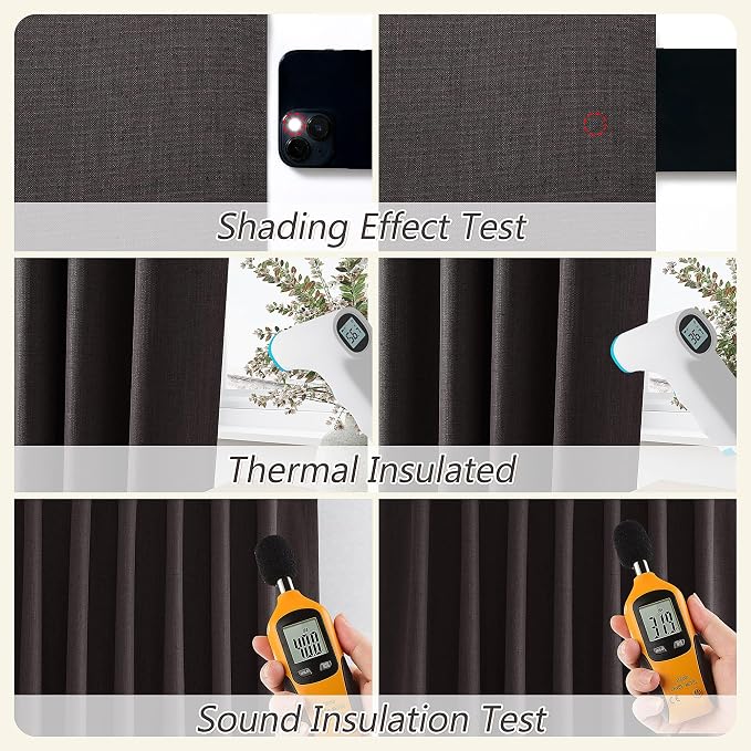 Cocoa Coffee 100% Blackout Linen Curtains 96 Inch Length 2 Panels Set - Image 5