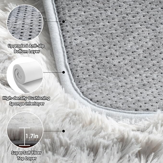8x10 Area Rugs for Living Room, Tie-Dyed Light Grey Large Fluffy Shag Bedroom - Image 4