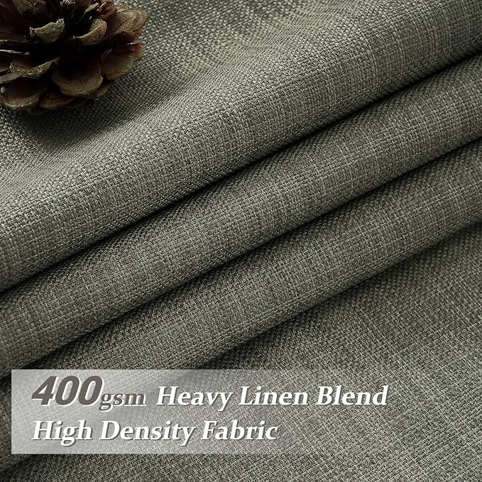 Pleated Linen Blackout Extra Wide Greenish Grey Curtains 96 Inches Long | - Image 2