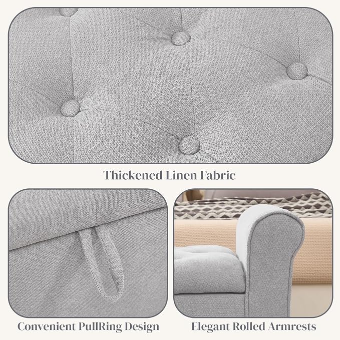 49" End of Bed Storage Bench for Bedroom, Upholstered Storage Ottoman | Easy - Image 5