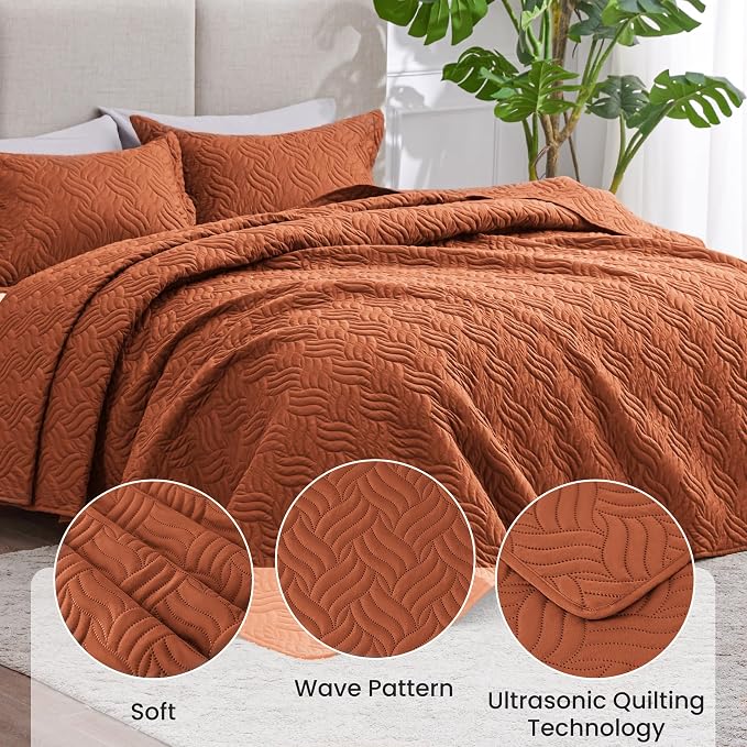 Love's cabin California King Size Quilt Bedding Set Umber Bedspread - Image 4