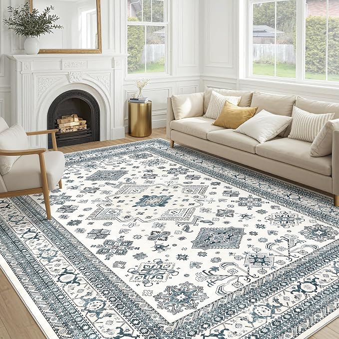 cotiled 9x12 Area Rug for Living Room, Traditional, Powder Blue | Soft by COTILED