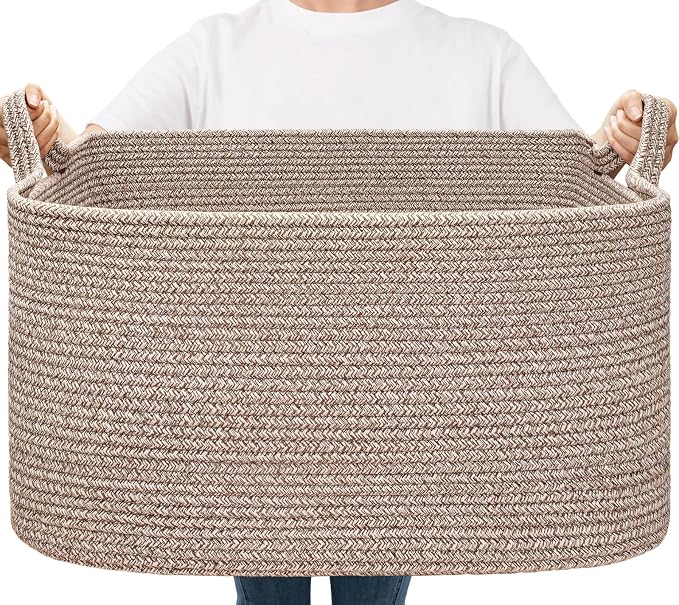 Goodpick Large Woven Rope Blanket Basket, 75L | 21.6'' x 14.9'' x 11.8'' by Goodpick