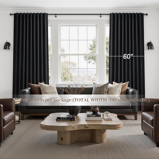 Black Out Curtains 60 Inches Extra Wide Luxury Linen Curtains 96 Inch Length - Image 6