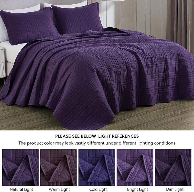 Chezmoi Collection Kingston Queen Size Bedspread Set, 3-Piece Dark Purple - Image 5