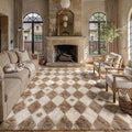 Brown 9x12 Area Rug for Living Room Soft Checkered Shag Carpet | Machine by PureCozy