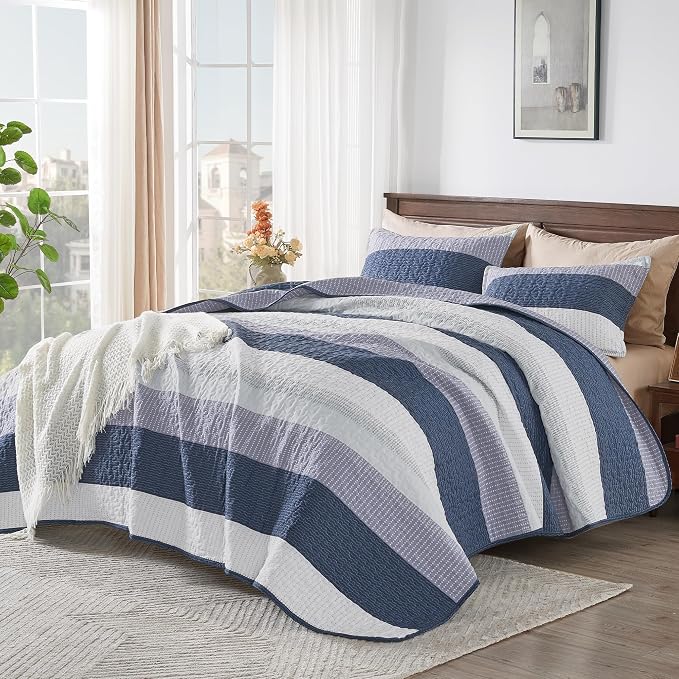 King Quilt Set Mineral Blue, 3 Pieces Bedspreads & Coverlets Set | Mineral Blue - Image 2