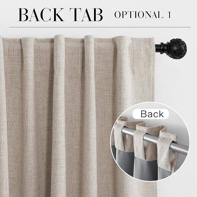 RYB HOME Natural Beige 100% Blackout Short Curtains 45 Inch Long | Thermal - Image 6