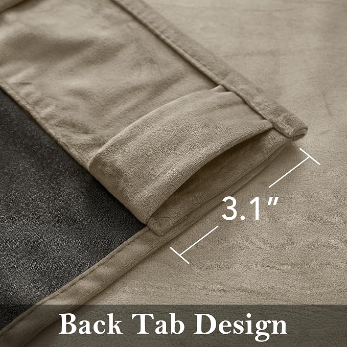 Taupe Thermal Insulated Curtains 90 inches Back Tab, 2 Panels | Heavy Soft - Image 2