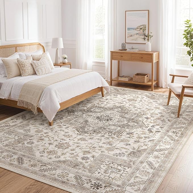 cotiled 7x9 Area Rug for Living Room, Traditional, Light Brown | Soft - Image 9