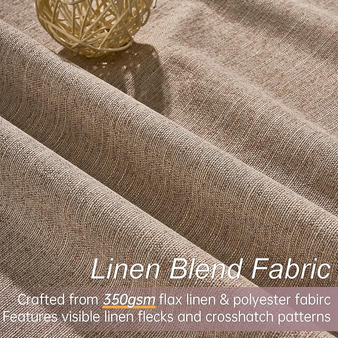 Topfinel Taupe Burlap Linen Blackout Curtains & Drapes 86 Inch Length 2 Panels - Image 2