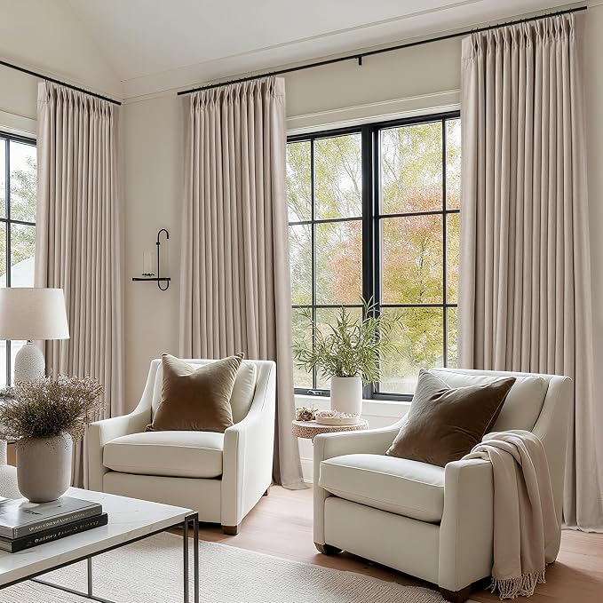108 Inch Pinch Pleat Greyish Beige Room Darkening Curtains | 100% Blackout - Image 8