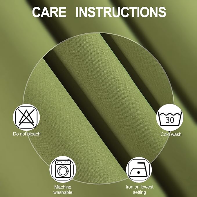 100% Blackout Curtains 52 x 63 Inch/Olive Green Curtains 2 Panels - Image 5