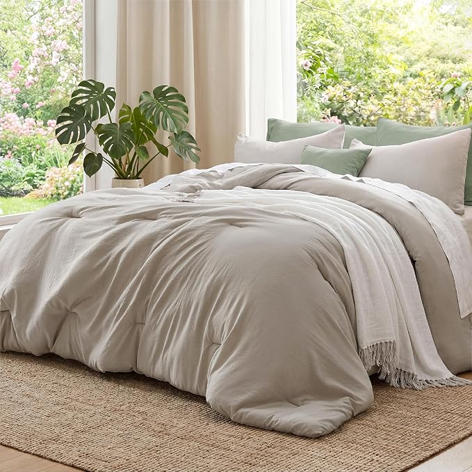 Bedsure Full Comforter Set, Muted Linen Soft Prewashed Bedding by BEDSURE