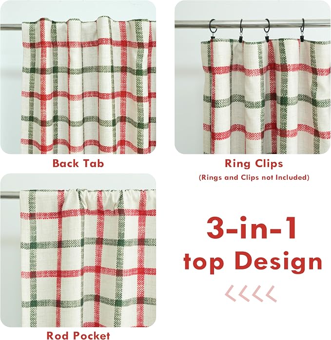 DriftAway 100% Blackout PlaidCurtains 72 Inches Long 2 Panels Red Green | 100% - Image 5