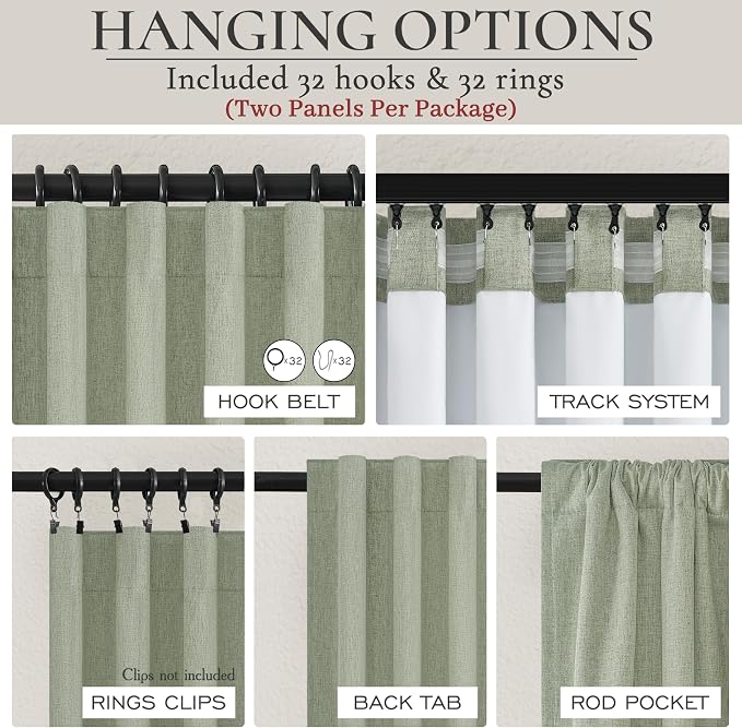 Sage Green Blackout Linen Curtains 102 Inches Long - Image 4