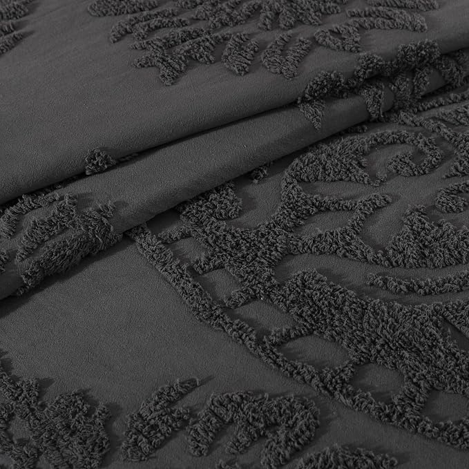 Beatrice Home Fashions Medallion Queen Cotton Chenille Bedspread, Charcoal | - Image 4