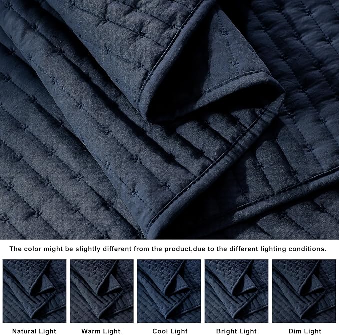 WDCOZY Navy Blue Cross Stitch Twin Size Quilt Set, Striped Lightweight Soft - Image 5