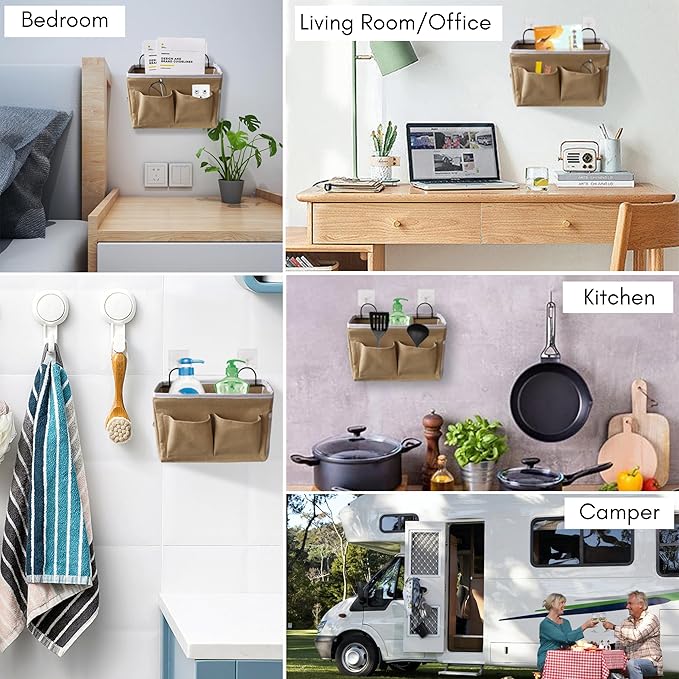 Kanrichu 2pcs Middle Wall Hanging Organizer Bag, Linen Fabric Door Hanging - Image 2