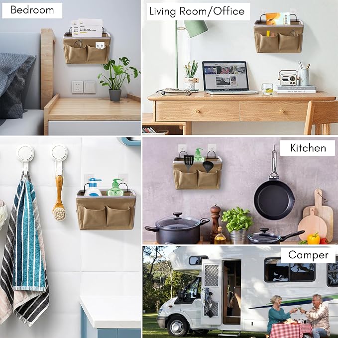 Kanrichu 3pcs Middle Wall Hanging Organizer Bag, Linen Fabric Door Hanging - Image 2