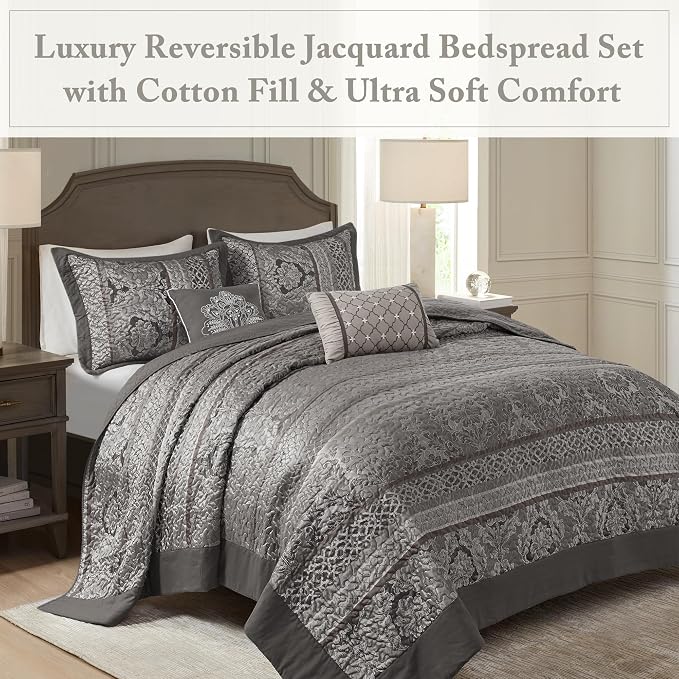 Madison Park Queen Quilt Bedding Set, Traditional Jacquard Damask, Lightweight - Image 2