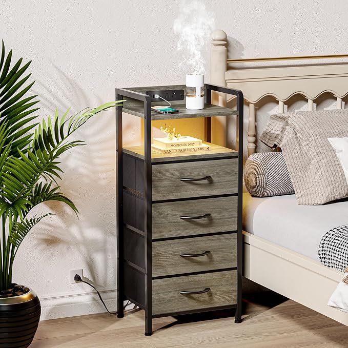 Lazzanto Nightstand with Rear Charging Station, LED Light, 4 Drawers, 2 USB-A - Image 2