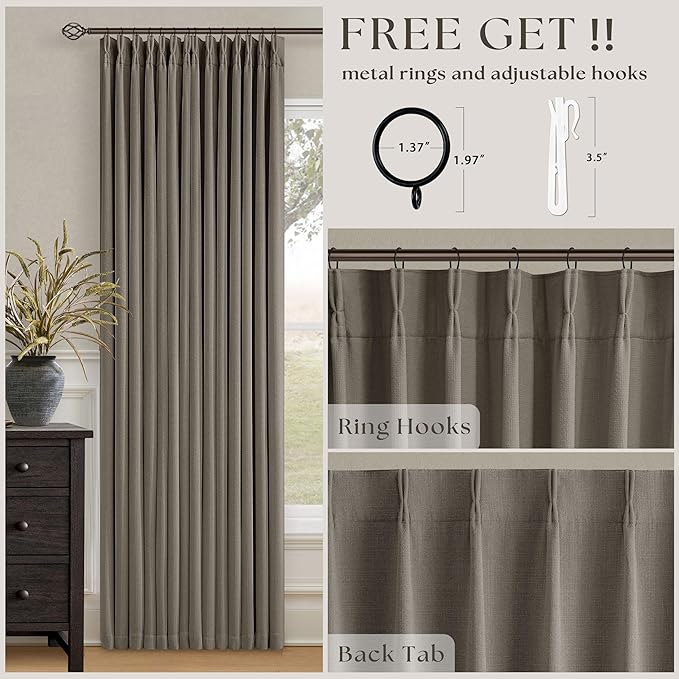 Taupe Pleated Linen Blackout Curtains 84 Inch Long - Image 5
