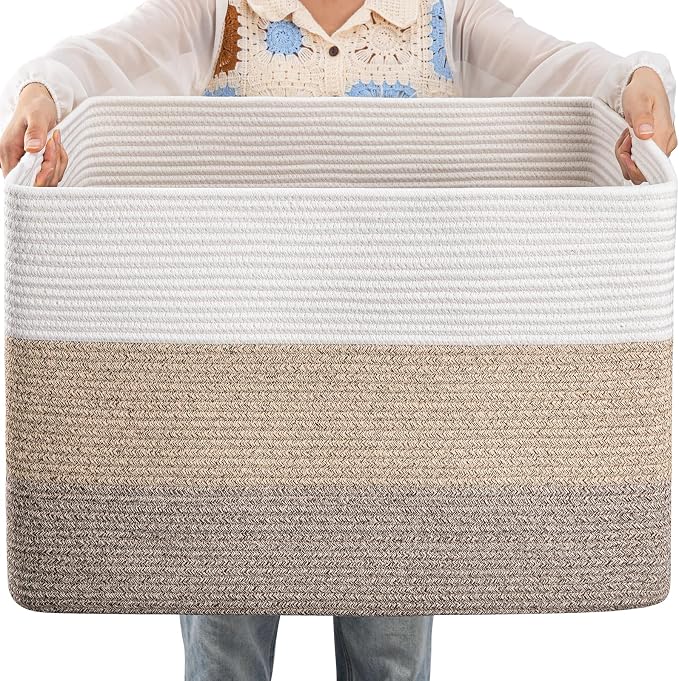 OIAHOMY Blanket Basket Laundry Basket Dog Toy Basket 108L Gradient Brown | by MasterofSpaceOptimization