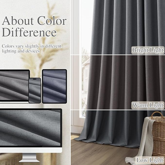 Blazer Grey 100% Blackout Linen Curtains 120 Inch Length 2 Panels Set - Image 7