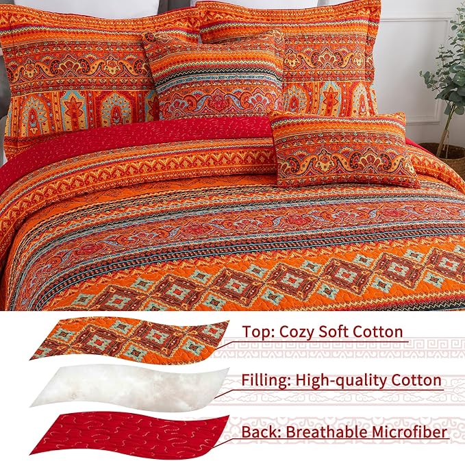 VAPUTAR Quilt California King Size Bedding Set, 100% Cotton Face King Quilt | - Image 3