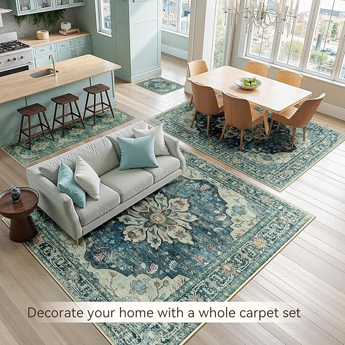 RELEANY Washable Area Rug, Water Repellent, Pet Friendly, Vintage Floral Boho - Image 7