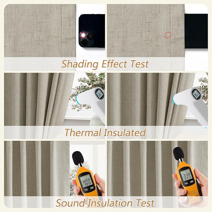100% Blackout Linen Curtains for Bedroom 84 inches Long, Thermal Insulated Room - Image 5
