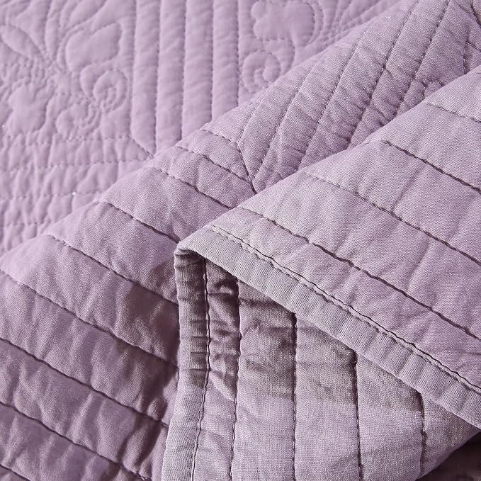 ROOMLIFE Quilt Set Queen Size 3D Floral Embroidery Pattern 3-Piece Cotton - Image 8
