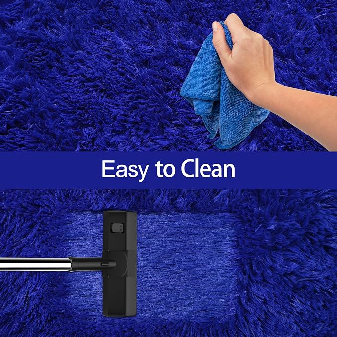 2x6 Bedside Area Rugs for Bedroom Soft Fluffy Shag Navy Blue Rug for Hallway - Image 7