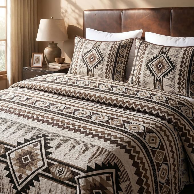 akkialla Reversible Brown Boho King/Cal King Quilt Set, 2-Piece Bohemian Aztec - Image 6