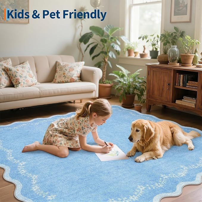 GarveeHome 4x6 Scalloped Washable Area Rug Blue Nursery Kids Bedroom Rug | Soft - Image 7