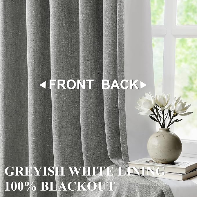 Vision Home Pinch Pleated Dark Grey Blackout Curtains 84 inch Linen Blended - Image 2