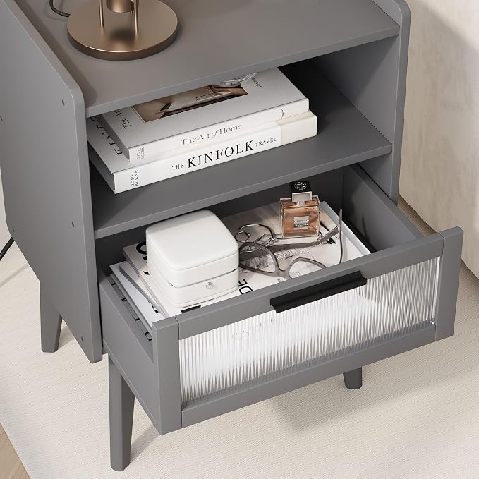 MMEOLUOOK Nightstand with Charging Station, Bedside Tables Set of 2, End Table - Image 7