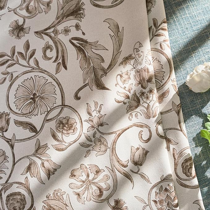 jinchan Taupe Floral Blackout Curtains 96 Inch Farmhouse Back Tab 2 Panels | - Image 2