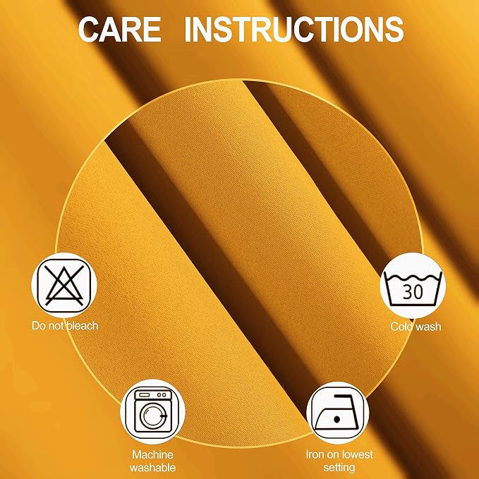 Yellow Thermal Blackout Curtains/38 x 84 Inch/Set of 2 Panels Room Darkening - Image 4