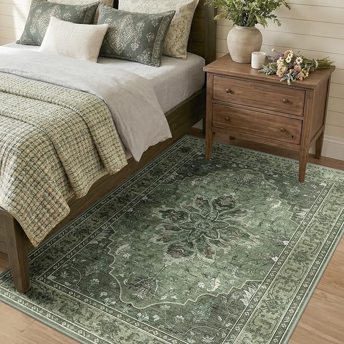 RELEANY Washable Area Rug, Water Repellent, Pet Friendly, Vintage Floral Boho - Image 3
