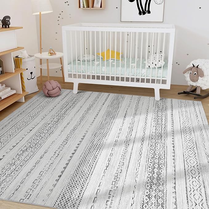 Nakagishi Boho 6x9 Area Rug Living Room Rugs Machine Washable Gray | Soft - Image 7