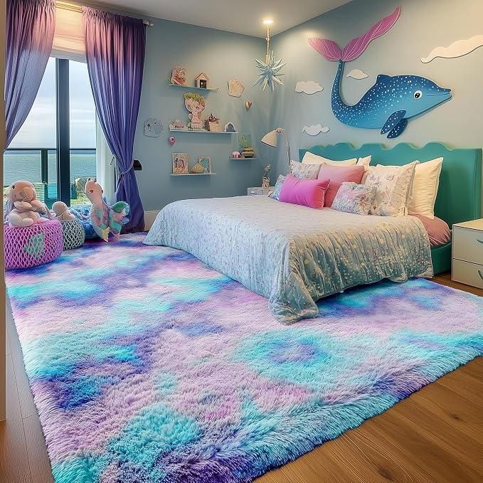 Soft Purple Rainbow Rugs for Living Room, Fluffy 5x7 Area Rug, Plush Adorable - Image 8